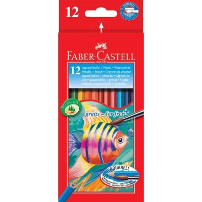 Faber-Castell 114413 - Estuche de cartón con 12 ecolápices acuarelables de colores y pincel