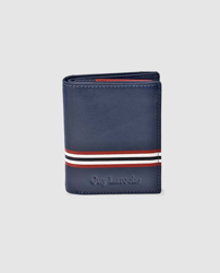 Guy Laroche - Cartera Vertical De Hombre De Piel En Azul Marino Con Rayas Y Monedero precio