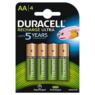 4 x Duracell AA 2500 mAh Rechargeable ULTRA Batteries, NiMH HR6 MN1500 Duralock
