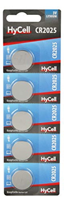 Batteria a bottone cr 2025 litio hycell cr2025 140 mah 3 v 5 pz