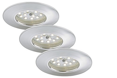 Tres focos empotrables LED Nikas, IP44, cromo