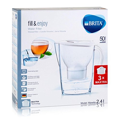 BRITA Marella Water Filter Jug White + 3 Month Starter Pack, 3 Maxtra Cartridges