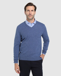 Detalles de la oferta de Emidio Tucci - Jersey De Cashmere De Hombre Azul Con El Cuello De Pico Emidio Tucci - Jersey De Cashmere De Hombre Azul Con El Cuello De Pico características