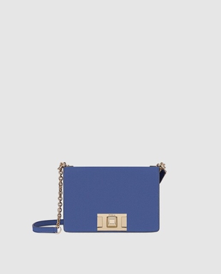 Furla - Bandolera Mini De Mujer Mimi De Piel De Becerro En Azul Con Asa De Cadena