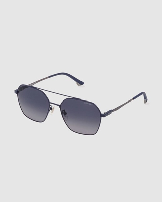 Police - Gafas De Sol De Hombre Hexagonales De Metal Azul Marino