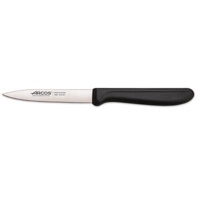 Cuchillo Mondador Arcos Génova 180600 de acero inoxidable Nitrum y mango de Polipropileno COLOR  negro, hoja de 10 cm con funda hoja y caja expositor