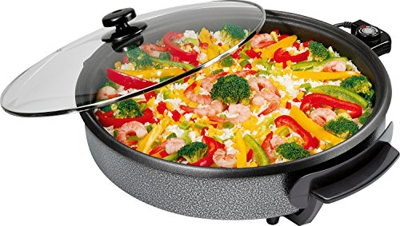 Clatronic PP 2914 Sartén eléctrica con tapa de cristal, diámetro 38 cm, 1400 W, Negro
