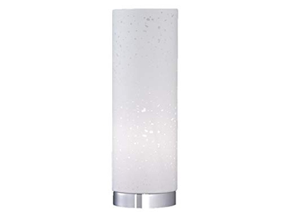 Moderna Lámpara de mesa Thor, cromo/pantalla de tela color blanco con adornos, 12 cm de diámetro, Honsel Leuchten