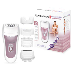 Remington EP5 EP7500 - Depiladora eléctrica femenina, 5 accesorios, luz de precisión, tecnología masajeadora, color blanco y rosa en oferta