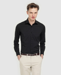 Compra Fórmula Joven - Camisa De Vestir De Hombre Slim Lisa Negra al mejor  precio - Shoptize