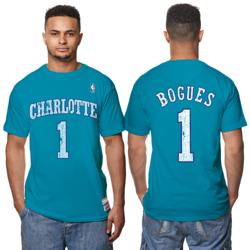 Camiseta Hardwood Classics de Muggsy Bogues de los Charlotte Hornets con nombre y número del jugador estampados con efecto desgastado para hombre precio