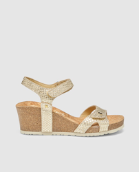Panama Jack - Sandalias De Cuña De Mujer En Piel En Color Oro en oferta