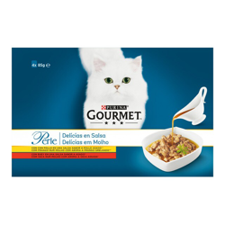 Gourmet Perle - Comida Húmeda Para Gatos Adultos Delicias En Salsa Pollo Y Buey 4 X 85 Gr en oferta
