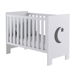 Takta - Cuna Con Barandilla Fija (60 X 120 Cm.) Ninet Estructura Blanco, Luna Y Estrella Gris Oscuro en oferta