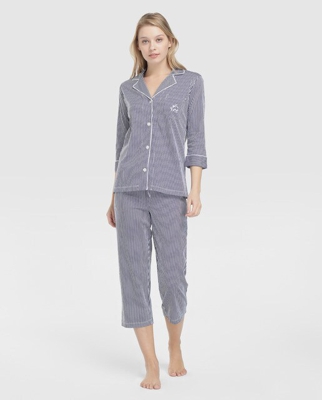 Lauren Ralph Lauren - Pijama Heritage Knits Largo Con Estampado De Rayas