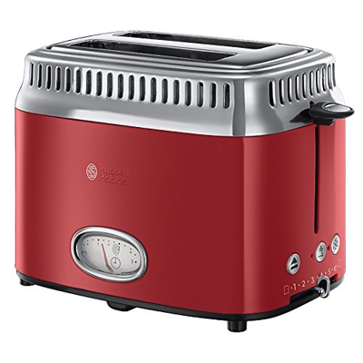 Tostadora de Acero Inoxidable Russell Hobbs 21680-56 Retro 2 Ranuras Anchas Red 