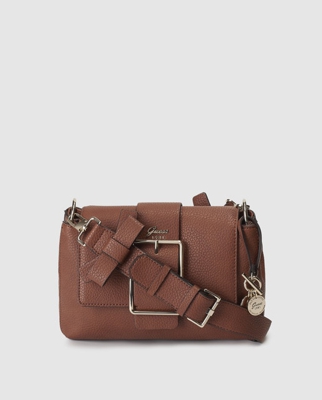 Guess - Bolso De Hombro En Marrón Con Hebilla Frontal