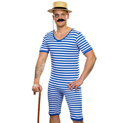 Traje de baño a rayas retro para hombre | Azul-Blanco en talla XXL (ES 60/62) | Disfraz traje de baño a rayas deportivo nostalgia para hombre | Remarc características