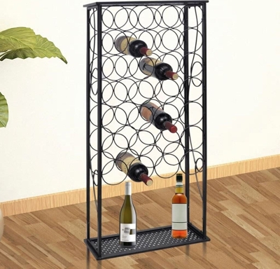 Gabinete de Vino de Metal Estante Soporte de Vino Bodega para 28 Botellas