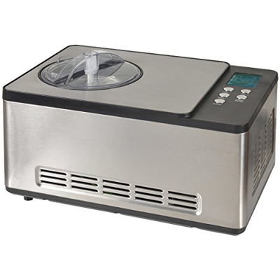 KitchenChef ICE-1530PRO - Heladora (Compresor de helados, 1,65 L, 150W, 20 min, 2 senos, LCD, Negro, Acero inoxidable)