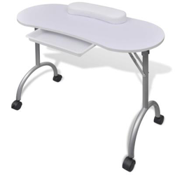 Mesa de manicura plegable con ruedas, Blanco en oferta