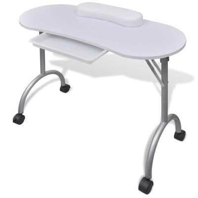 Mesa de manicura plegable con ruedas, Blanco