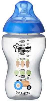 Tommee Tippee - Biberón Easi-Vent Tetina Silicona Closer To Nature Flujo Medio (340 Ml.) Decorado Niño Azul/transparente