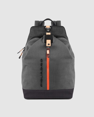 Piquadro - Mochila De Hombre Combinada En Gris Con Cremallera Y Mosquetón