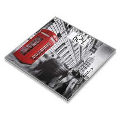 Beurer GS203 - Báscula de baño de vidrio, pantalla LCD blanca, diseño London en oferta