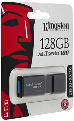 DataTraveler 100 G3 unidad flash USB 128 GB USB tipo A 3.0 (3.1 Gen 1) Negro, Lápiz USB