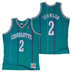 Camiseta de Larry Johnson de los Charlotte Hornets Hardwood Classics Road Swingman para hombre características