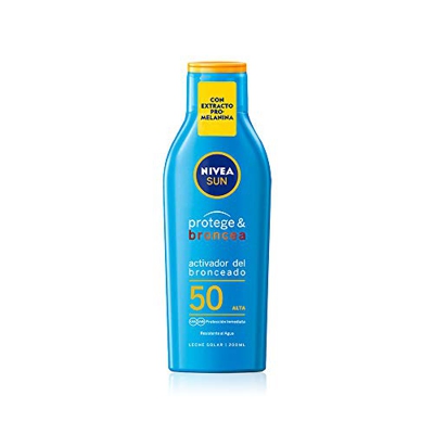 NIVEA SUN Protege & Broncea Leche Solar Activadora del Bronceado FP50 (1 x 200 ml), potenciador del bronceado resistente al agua, protección solar alt