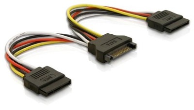 Cable Power SATA 15pin > 2x SATA HDD – straight 0,15 m, Adaptador