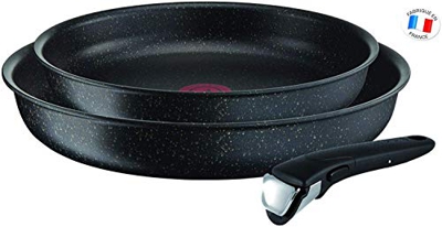Tefal St Ingenio 5 Authentic Non-Stick inducción - Juego de 2 sartenes y 1 Mango, Aluminio, Negro, 35 x 31 x 8 cm