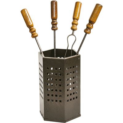 Set De Chimenea-Estufa Cube De 4 Piezas En Hierro Forjado Con Mango De Madera. 18 X 50 Cm. - KT0551