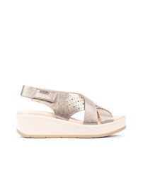 Pikolinos - Sandalias De Cuña De Mujer De Piel Troquelada En Color Plata en oferta