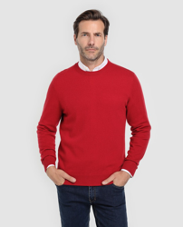 Emidio Tucci - Jersey De Lana 100% Cashmere De Hombre Rojo Con El Cuello Redondo en oferta