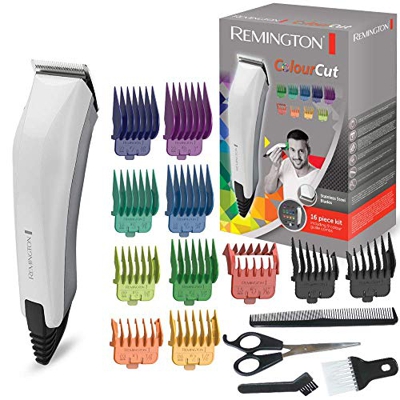 Remington ColourCut HC5035 - Máquina de Cortar Pelo, 16 Accesorios, Acero Inoxidable, Blanco y Gris