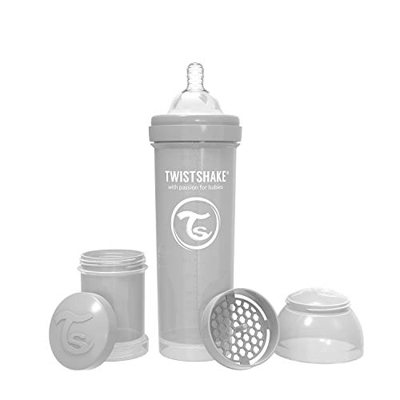 Twistshake - Biberón Anticólico Tetina Silicona (330 Ml.) Gris Pastel