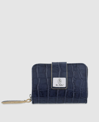El Potro - Cartera De Mujer De Piel Grabada Azul Marino Con Broche Y Cremallera precio