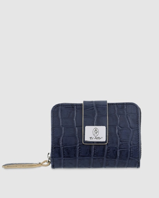 El Potro - Cartera De Mujer De Piel Grabada Azul Marino Con Broche Y Cremallera