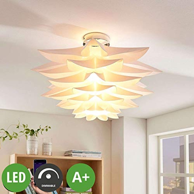 LED Lámpara de techo 'Lavinja' (Moderno) en Blanco hecho de Plástico e.o. para Salón & Comedor (1 llama, E27, A+) de LAMPENWELT | lámpara LED, plafón 