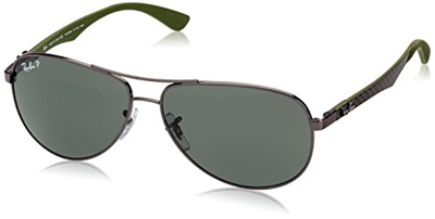 Ray-Ban - Gafas de sol Aviador RB8313 para hombre, Multicolor (Marco: Gunmetal / Gris / Verde, Lente: Polarizado Verde Clásico 004 / N5)