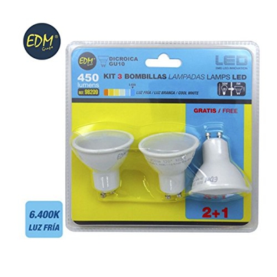 Kit 3 bombillas LED gu10 5w 6.400k luz fria apertura 120  EDM