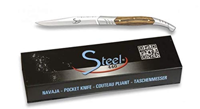 Navaja Steel 440 Con Mango De Madera, Hoja De 5 Cm De Acero Inoxidable