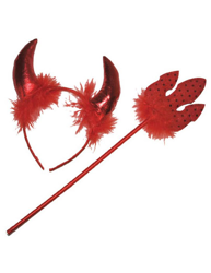 Kit accesorios diablesa rojo con plumas adulto Halloween características
