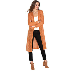 Chaqueta larga de manga larga mujer tricot calada naranja L en oferta