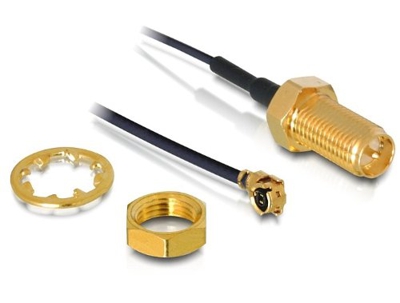 DeLOCK RP-SMA WL antenna - Conector (I-PEX M/RP-SMA F, Negro, 0,2 m)