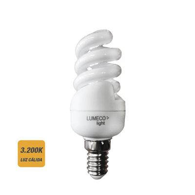 Bombilla bajo consumo espiral 15w 3.200k luz calida E14 lumeco