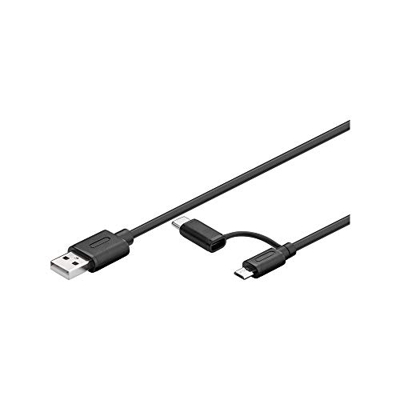 2in1 Micro USB 2.0 Kabel mit USB-C Type-C Adapter 1,0m schwarz